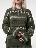 Poshoot Long Sleeve Vintage Jacquard Sweater  Christmas Gifts