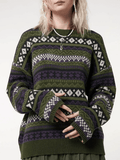 Poshoot Long Sleeve Vintage Jacquard Sweater  Christmas Gifts