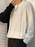 Poshoot Men's Color Block Cable Knit Sweater  Christmas Gifts