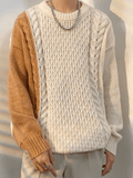 Poshoot Men's Color Block Cable Knit Sweater  Christmas Gifts