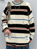 Poshoot Men's Color Block Striped Distressed Sweater  Christmas Gifts