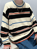 Poshoot Men's Color Block Striped Distressed Sweater  Christmas Gifts