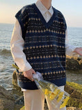 Poshoot Men's Vintage Jacquard Sweater Vest  Christmas Gifts