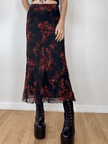 Poshoot Mesh Paneled Floral Midi Skirt