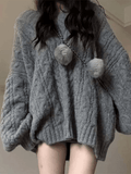 Poshoot Oversize V Neck Gray Cable Knit Sweater  Christmas Gifts