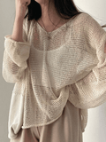 Poshoot Oversized Long Sleeve Crochet Knit Top