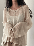 Poshoot Oversized Long Sleeve Crochet Knit Top