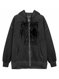 Poshoot Oversized Skeleton Print Zipper Hoodie