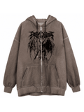 Poshoot Oversized Skeleton Print Zipper Hoodie