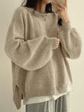 Poshoot Oversized Split Hem Pullover Sweater