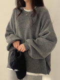 Poshoot Oversized Split Hem Pullover Sweater