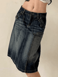 Poshoot Paneled Cargo Denim Midi Skirt