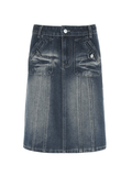 Poshoot Paneled Cargo Denim Midi Skirt