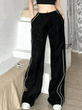 Poshoot Piping Detail Black Baggy Sweatpants