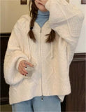 Poshoot Classic Oversized White Cardigan with Hood and Zip