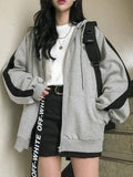 Poshoot Grey Retro Oversized Zipper Hoodie