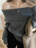 Poshoot Vintage Solid Color Off Shoulder Sweater