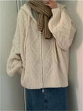 Poshoot Classic Oversized White Cardigan with Hood and Zip