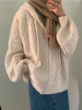 Poshoot Classic Oversized White Cardigan with Hood and Zip