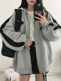 Poshoot Grey Retro Oversized Zipper Hoodie