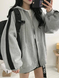 Poshoot Grey Retro Oversized Zipper Hoodie