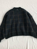 Poshoot Green Vintage Knit Sweater with Plaid Pattern