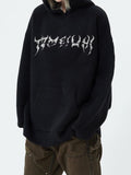 Poshoot Black Punk Hooded Sweater with Skull Jacquard Pattern