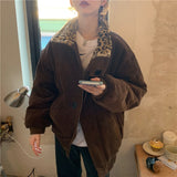 Poshoot Leopard Collar Corduroy Jacket