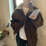 Poshoot Leopard Collar Corduroy Jacket