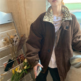 Poshoot Leopard Collar Corduroy Jacket