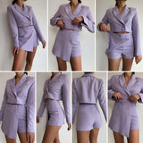 Poshoot Cropped Buttoned Blazer And Skirt Two Piece Set