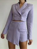 Poshoot Cropped Buttoned Blazer And Skirt Two Piece Set