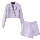 Poshoot Cropped Buttoned Blazer And Skirt Two Piece Set