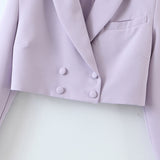 Poshoot Cropped Buttoned Blazer And Skirt Two Piece Set