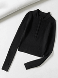 Poshoot Quarter Zip Crop Rib Knit Sweater  Christmas Gifts