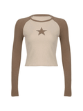 Poshoot Raglan Sleeve Star Patch Knit Crop Top