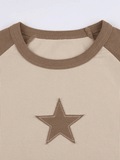 Poshoot Raglan Sleeve Star Patch Knit Crop Top