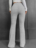 Poshoot Solid Color Ribbed High Waist Flare Leg Pants