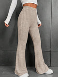 Poshoot Solid Color Ribbed High Waist Flare Leg Pants