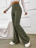 Poshoot Solid Color Ribbed High Waist Flare Leg Pants