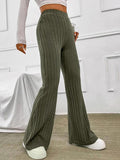 Poshoot Solid Color Ribbed High Waist Flare Leg Pants