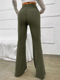 Poshoot Solid Color Ribbed High Waist Flare Leg Pants