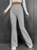 Poshoot Solid Color Ribbed High Waist Flare Leg Pants