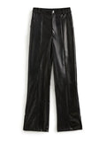 Poshoot Split Flare Leg Pu Leather Pants