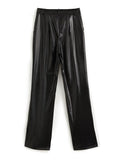 Poshoot Split Flare Leg Pu Leather Pants