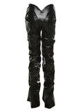 Poshoot Stacked Low Waist Pu Leather Pants