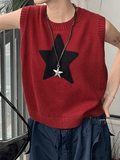 Poshoot Star Jacquard Crew Neck Cropped Sweater Vest  Christmas Gifts