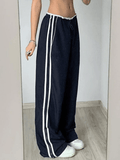 Poshoot Street Ribbon Contrast Color Wide Leg Pants