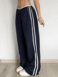 Poshoot Street Ribbon Contrast Color Wide Leg Pants