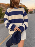 Poshoot Striped Crew Neck Knit Sweater  Christmas Gifts